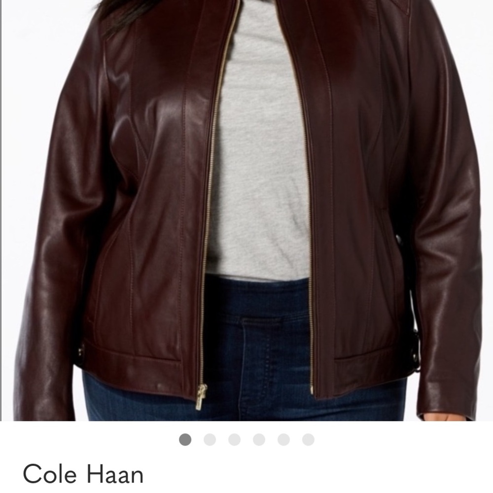 Lambskin burgundy Leather Cole Haan Moto jacket in 3X